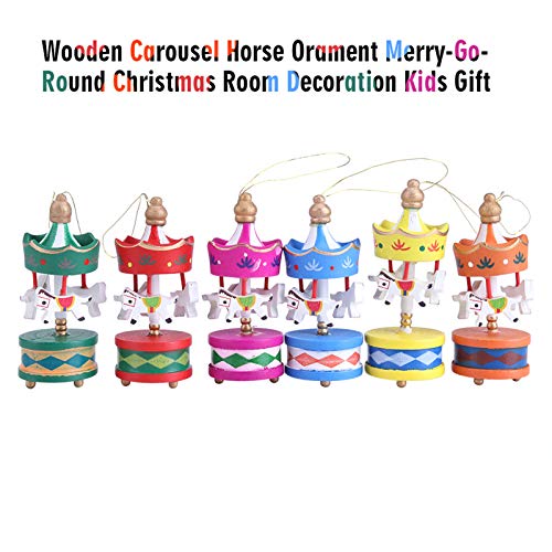 Nikou 6Pcs Christmas Carousel Orament, Wooden Room Decoration Kids Gift, Mixed Color - Image 4