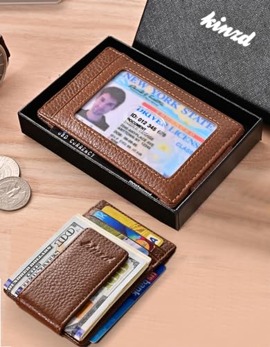 kinzd Money Clip, Front Pocket Wallet, Genuine Leather RFID Blocking Strong Magnet Minimalist Thin Wallet For Mens Brown Clip Wallet Credit Card Holder - Thumbnail 5
