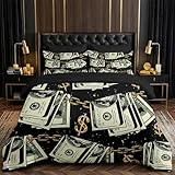 Nesker 7 Pcs Comforter Set Full Size, Gold Money Bill Coins Bedding Set for Kids and Adults, Abstract One Hundred Dollar Bed Sheet Sets with Fitted Sheet 2 Pillowcases & 2 Shams