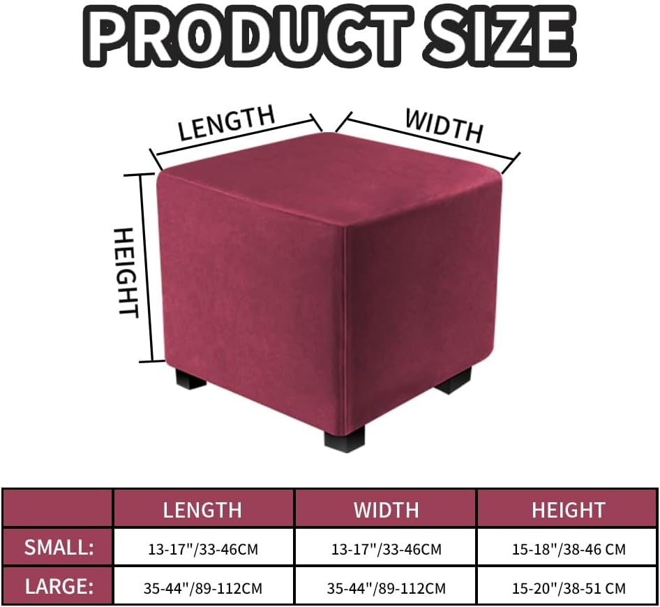 Ottoman Covers Slipcover Square Ottoman Covers Protector for Footrest Foot Stool Furniture Stretch Comfortable Velvet with Elastic Bottom(Size S/Length&Width:13-18"/Height:15-18",Wine Red)