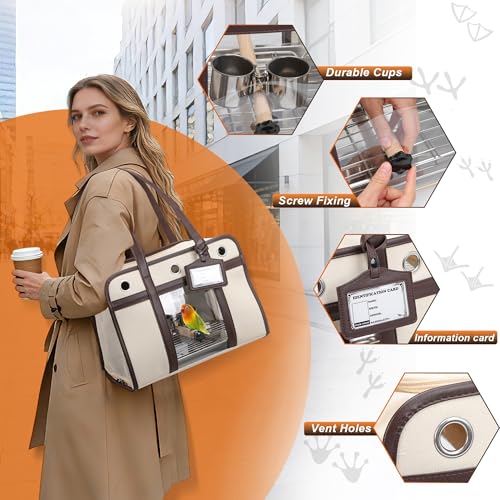 Sanmoncare Bird Carrier, Sophisticated Cockatiel Travel Bag with Stand, Lightweight and Portable Travel Cage for Parrot, Bird Travel Carrier, White - Image 3