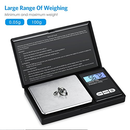 Amir Digital Scientific Scale, 100G 0.01G/ 0.001Oz Pocket Scale, Lab Instruments Scale With 7 Units, Lcd Backlit Display, Tare Function, Auto Off, Stainless Steel & Slim Design (Battery Included) #TOP1
