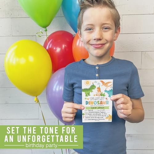 Hadley Designs Birthday Invitations for Boys - Dinosaur Theme 15-Pack 4" x 6" Party Invitations Ideal for Boys' Celebrat