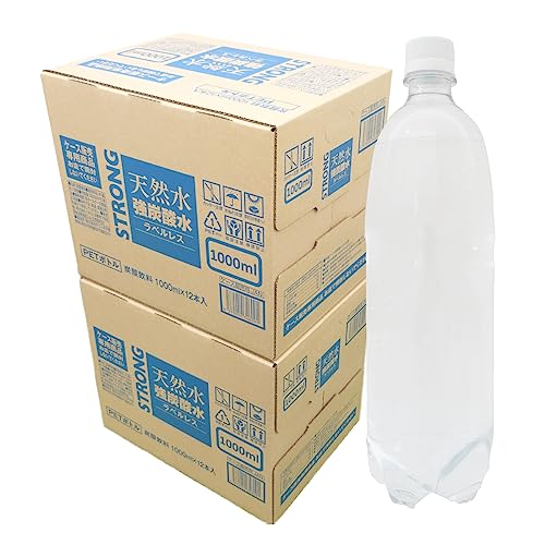天然水 強炭酸水 1L 24本 (2ケース) 炭酸水 ラベルレス ソーダ 炭酸 STRONG チェリオ