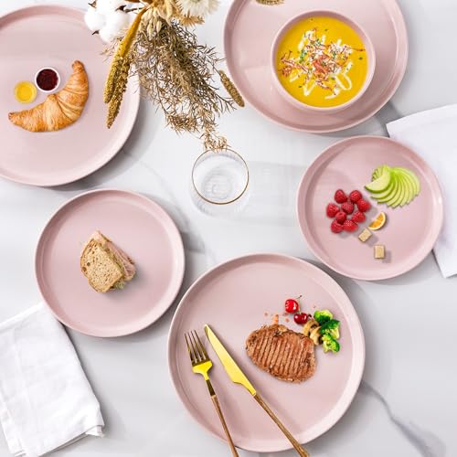 GBHOME Dinnerware Set for 4, GBHOME 12 Pieces Speckled Glaze Plates and Bowls Sets, Handmade Chip and Scratch Resistant Stoneware Dishes Set, Dishwasher & Microwave Safe