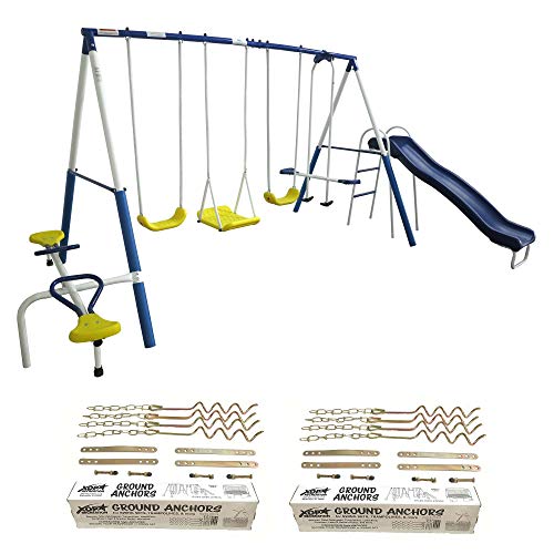 XDP Recreation Playground Play Swing Set with Slide & Ground Anchor Kit (2 Pack)