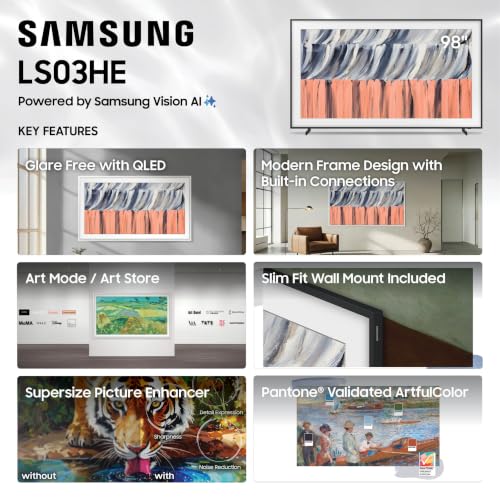 Image of Samsung 98-Inch Class The Frame Art TV LS03HE, QLED 4K, 2026 Model | Samsung Vision AI Smart TV, Glare Free with QLED, Supersize Picture Enhancer, Slim Fit Wall Mount Included, Alexa Built-in