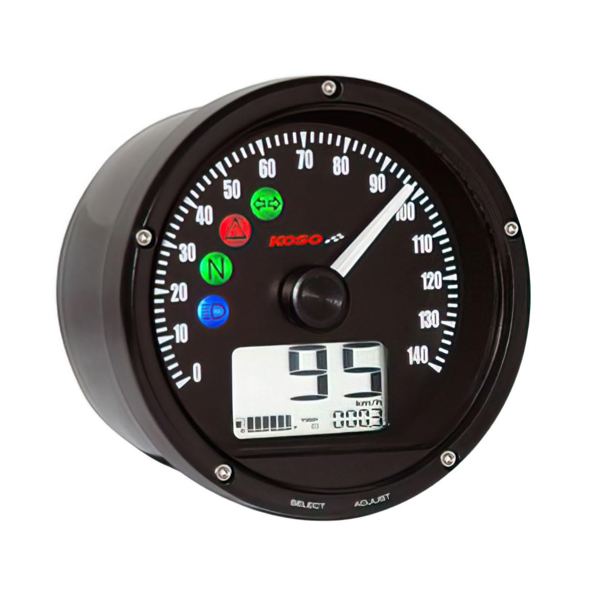 TACHIMETRO KOSO D75, 0-140 KM/H O MP/H, Nero E Bordino Cromato