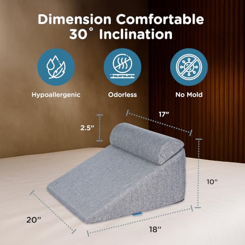 Image of ComfyHug Wedge Cushion with Headrest for Sleeping & Back Support - Bed Wedge Pillow for Acid Reflux, GERD, Snoring & Post-Surgery Relief | High-Density Foam, Washable Cover (20 x 18 x 10 Inch, Grey)