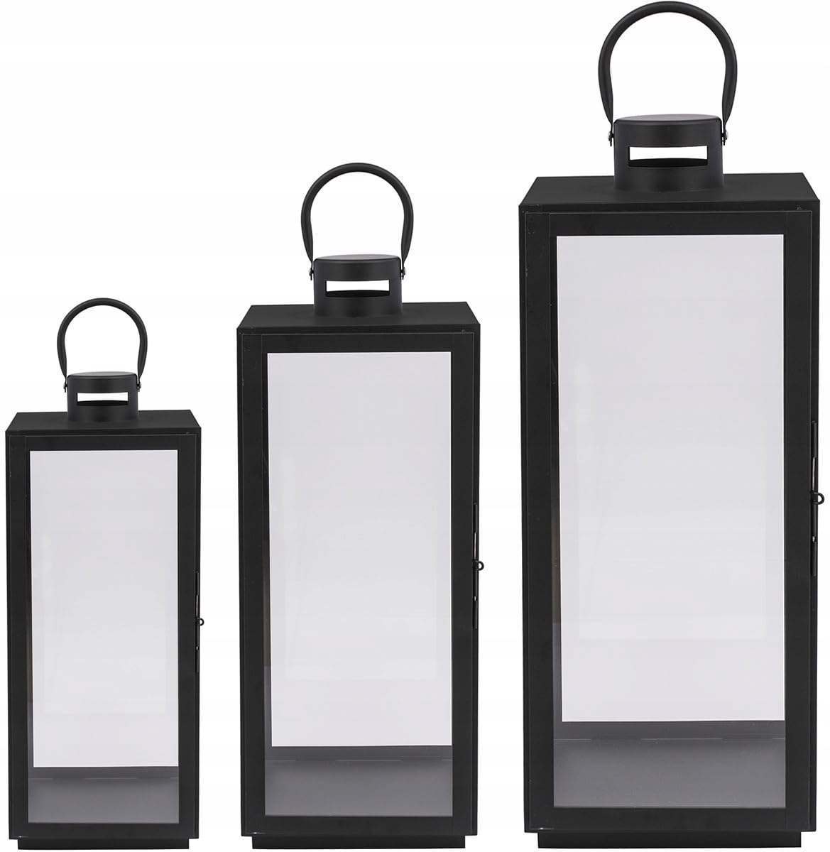 Laterne XXL Gartenlaterne aus Metall Windlicht Deko Kerzenhalter Kerzenleuchter Kerzenständerr für Outdoor Wohnzimmer Garten Balkon Innen Indoor Mattschwarze Farbe mit Glaswänden (F270)