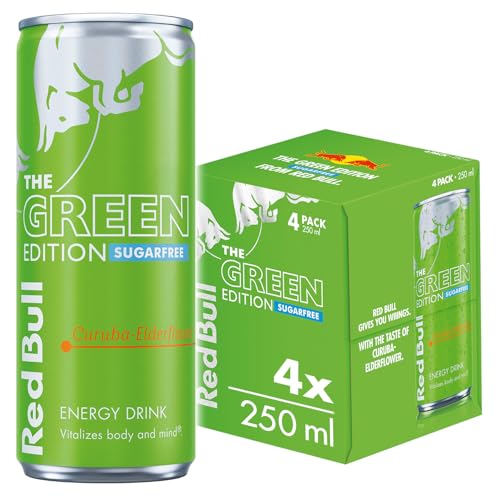 Red Bull Energy Drink Sugar Free Green Edition Curuba & Elderflower 250ml, 4 pack