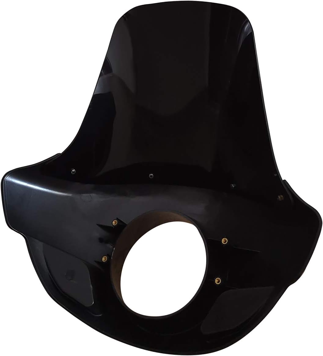 FATECIM Motorcycle 5.75” Headlight Fairing Cover 17” Tall Touring Sport Windshield with 35-49MM Fork Clamps Universal for Harley Suzuki Honda Yamaha Kawasaki Chopper Bobber Cafe Racer (Gloss Black)