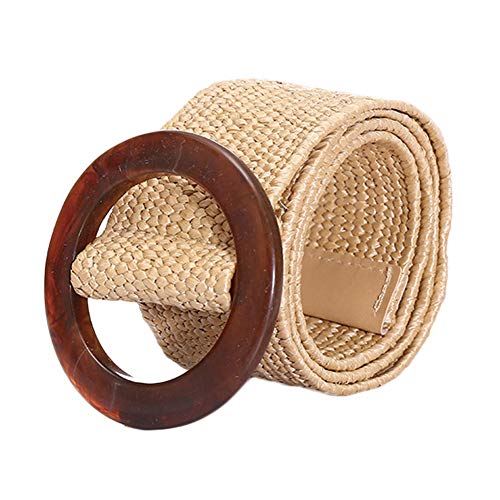 Aisoway Braided Belt Smooth Buckle Straw Loop End Round Casual Woven Stretch Braided Belt For Women