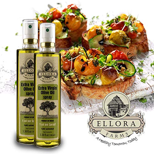 Ellora Farms, Extra Virgin Olive Oil, Clog Free Glass Spray Bottle, One Calorie Per Spray, Salads, Eggs, Veggies, Global Award Winning Brand, Product Of Crete, Greece, 3.38 Oz. Each (100 Ml) Bottle, Pack Of 2 #TOP5