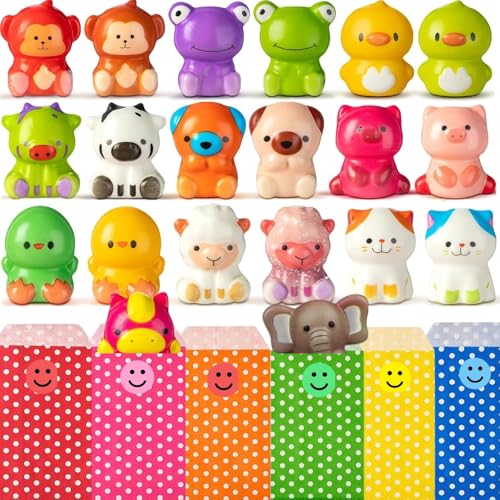 24 PCS Squishy Animais + Bolsas Presentes, Detalhes de Aniversário para Crianças, Presentes de Aniversário para Crianças na Escola, Presentinhos para Convidados Infantis, Brinquedos Antiestresse, Pack