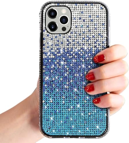 Generic iPhon 15 Rhinestone Creative Gradient Shiny Phone case Ultra-Thin TPU Ladies Girls Phone case for iPhon 15 Bumper Back Cover, Regular, Blue & White