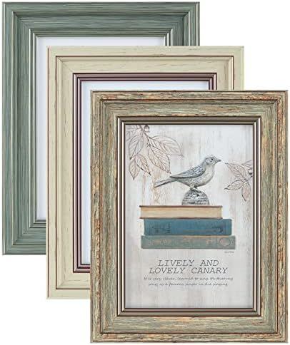 XUANLUO 3 Pack 5x7 Inch Picture Frames Farmhouse Rustic Vintage Distressed Wood Grain Photo Frame with Tempered Glass for Table Top Display and Wall Hanging