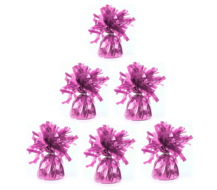 Pack of 6, 12 & 24 Heavy Balloon Weights (5cm x 13cm / Helium Latex Balloon Weight Fountain Table Floor Tassle Cone Birthday Party Accessory with Ribbon Roll (Pink, 6 qty) โ image 1
