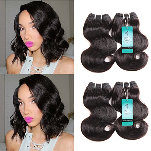 UDU Short Body Wave Bundles 8A Brazilian Virgin Hair Body Wave 4 Bundles Short Wavy Hair 50g/pc 8" Natural Wave Unpocessed Virgin Brazilian Hair Bodywave Short Curly Hair (body wave 8 8 8 8)