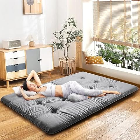 ROKOK Futon Mattress Japanese Floor Mattress Queen Size, Floor Bed Springy & Thick 4 '' Foam Roll Up Portable & Foldable Tatami Mat for Sofa Lounger Couch Guest Dormitory, Yoga Sleep Nap Meditation Cover