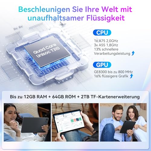TABWEE 2026 Neueste Android 15 Tablet 10 Zoll - 12GB RAM+128GB ROM, Octa Core, Gaming Tablet, Widevine L1, 1280x800 IPS, 6000mAh Akuu, Gemini AI, 5MP KI Kamera, Face ID, 5G WiFi, 3.5mm Jack 5