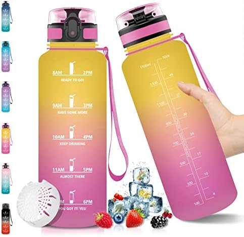 Butelka na wodę, Sportowa butelka wody, 500ml motywacyjna butelka na wodę - szczelna, bez BPA Butelka na wodę, przenośna butelka sportowa z filtrem - do biegania, siłowni, jogi, na zewnątrz i na kemping