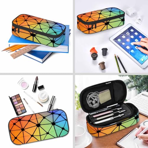 Image of Abstract Lines Pencil Case Organizer Geometric Triangles Fluorescent Neon Stationery Box Makeup Box School Supply for Boy Girl Men Women
