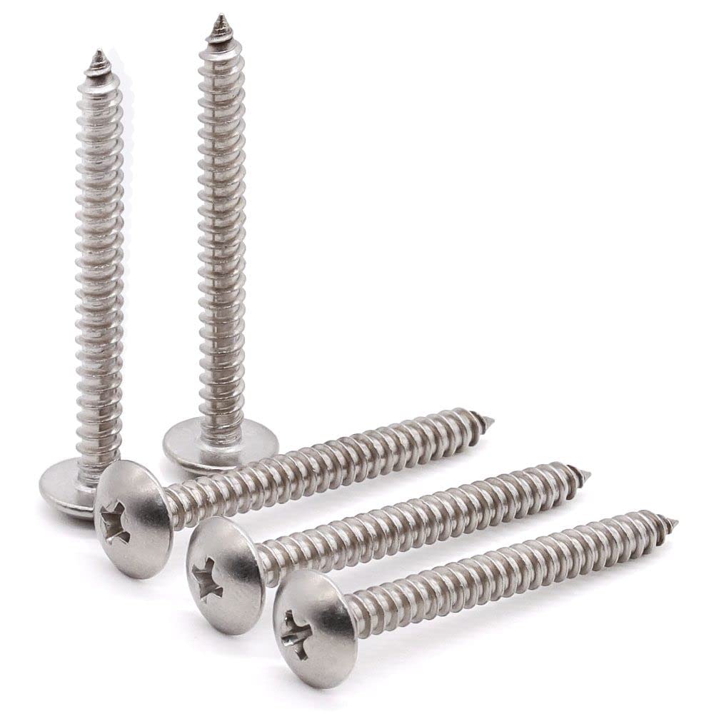 Glvaner 100 Pcs #6 x 1-1/4" Stainless Steel Truss Head Wood Screws Self Tapping Screws Sheet Metal Tek Screws