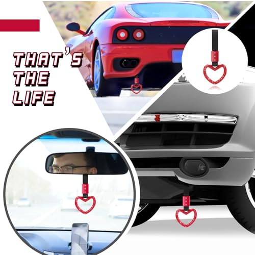 Image of Fabbay Bling Car Accessories Bling Heart Handle Ring Car Accessory for Women Hand Strap Drift Charm Rear Bumper Warning Ring Decor for Auto Bus Interior Exterior Decoration (Red, Heart Style)