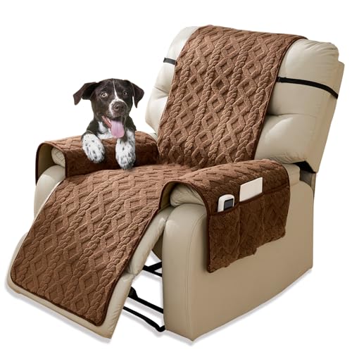 CFPLeHiYS Sesselschoner für Relaxsessel Sessel Überzug Rutschfest Sesselüberwurf mit Taschen Schonbezug Sessel Fernsehsessel Sesselbezug für Senioren Haustieren Waschbar Kaffee 1 Sitz (55*190cm)