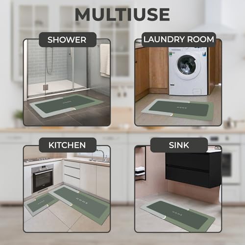 Image of MAXOSHINE Kitchen Mats for Floor Anti Slip Waterproof Feet Comfort Kitchen Runner Floor Mat Standing Desk Mat Floor Mats for Kitchen (120 * 40cm, 60 * 40cm) Set of 2 (Home-Green)