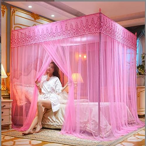 Cama con dosel de acero inoxidable contra mosquitos con dosel Queen S rojo 2