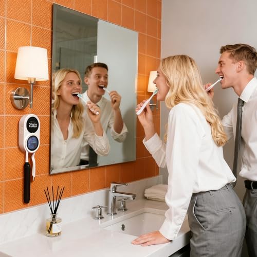Image of iHave UV Toothbrush Sanitizer Holder 2 Slots Wall Mounted Wave Sensor Auto | UVC+Ion 360 Dual Disinfection (No Dead Zone) • 4H Auto-Cycle (Bacteria Regrow in 4-8H) • Heat & Fan Drying • LED Time Display
