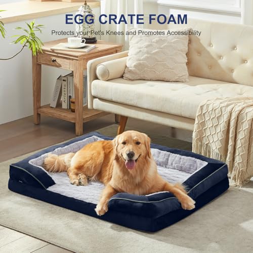 Image of FURTIME Orthopedic Dog Bed for Extra Large Dogs - XL Washable Dog Sofa Beds Large, Supportive Foam Pet Couch Bed with Removable Washable Cover, Waterproof Lining and Nonskid Bottom, Navy Blue