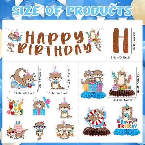 Image of Otter Birthday Party Decorations - 12PCS Sea Otter Party Decorations Happy Birthday Banners Hanging Swirls Honeycomb Centerpieces Under the Sea Ocean Animal Themed Supplies Decor