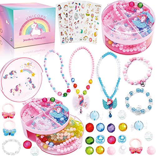 Lubibi Perles pour Enfants,Licorne Enfants Bricolage Perles Set,Perles Plastique Compartiments Kit De Loisirs Créatifs De Bijoux Fabrication Bracelet Collier Anniversaire Noël Cadeau pour Les Filles Cover