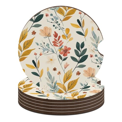Dessous de verre liège haut de gamme à motif fleurs jaune moutarde