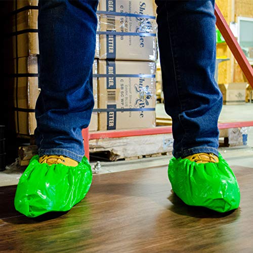 Shubee Waterproof Shoe Covers Slip-Resistant Disposable For Construction, Indoor Carpet Floor Protection - Bright Green (40 Pair) #TOP3