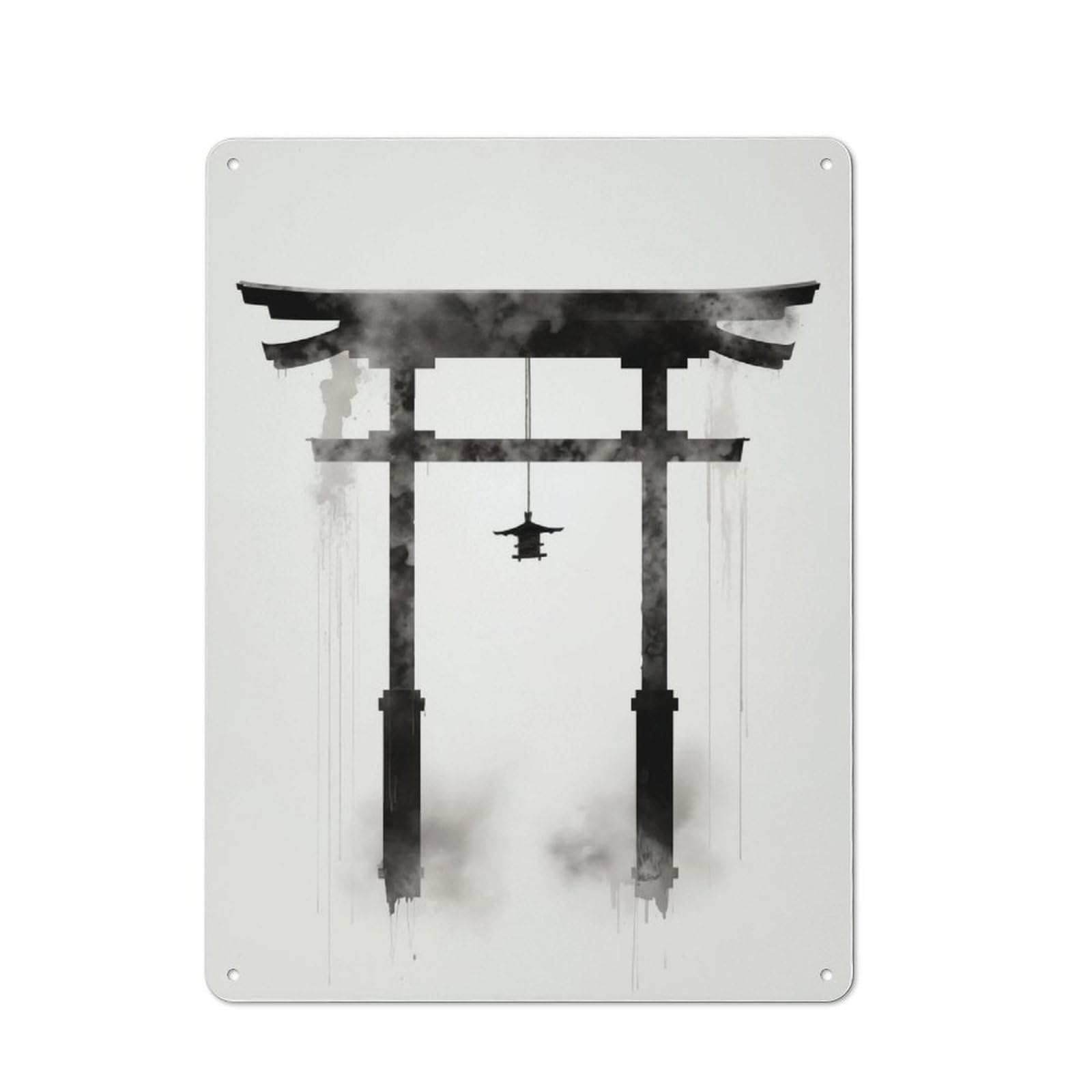 Junmoney Japanese Art Ink Shrine Vintage Metal Wall Sign 40X30cm For Studio Or Craft Room, For Vintage Wall Decor Fans, For Metal Sign Collectors