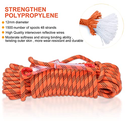 Lz.mzxu Climbing Rope, 12 Mm Static Climbing Rope, 32Ft(10M) 65Ft(20M) 100Ft(30M) 164Ft(50M) Outdoor Rock Climbing Rope, Escape Rope, Rappelling Rope, Fire Rescue Parachute Rope(Orange, 32Ft) #TOP1
