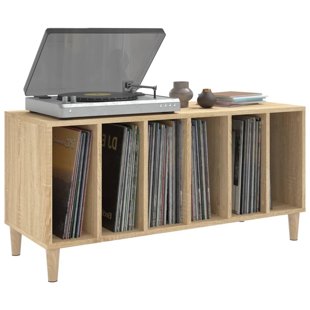 Mangloder - Armadietto in rovere Sonoma con legno massello di eucalipto, 100 x 38 x 48 cm, spazio per riporre dischi in vinile, mobile TV, ufficio, soggiorno