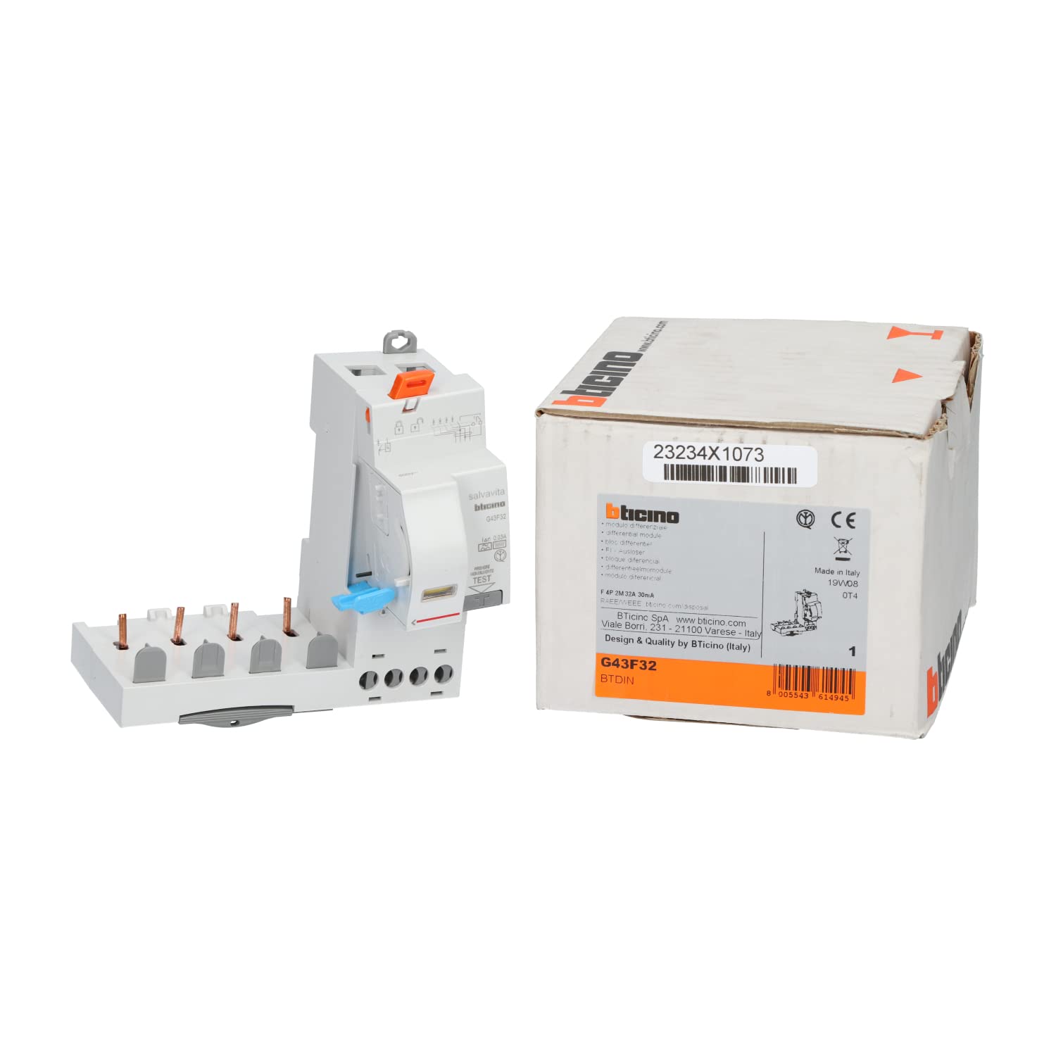 Bticino G43F32 Salvavita Modulo Differenziale, 4 Poli, 32A, 400 Vac