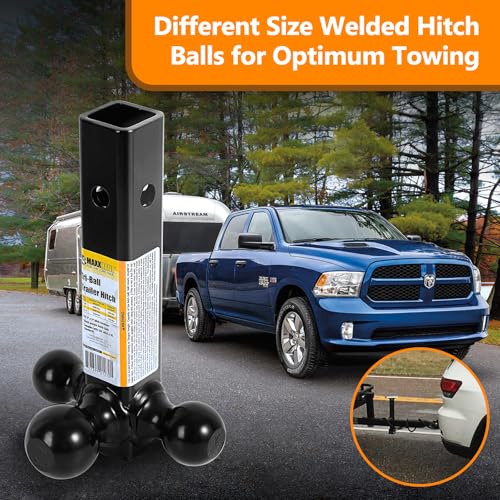 Image of MaxxHaul 70270 Trailer Hitch Hollow Shaft Triple Ball Mount - Black