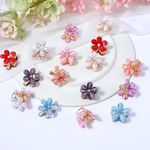 16 piezas pinzas mini flor de cristal, clips para cabello antideslizantes con diseño de garra floral para mujeres y niñas miniatura 3