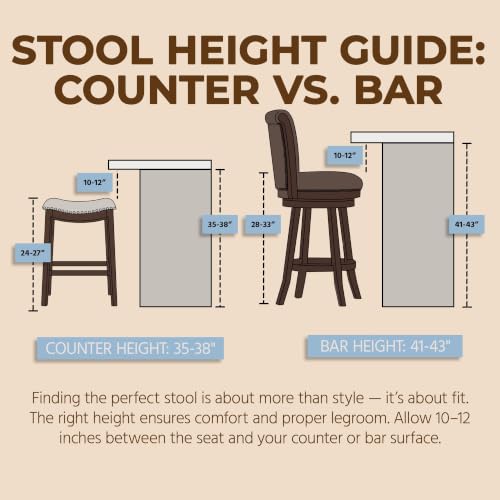 Image of ROME + OAK Carlynd 26 inch Counter Stool, Set of 2 Low Back Swivel Kitchen Barstool in Walnut Finish with Saddle Brown Vegan Leather Upholstered Seat