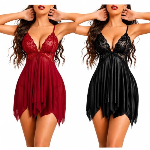 Image of KAIDAA Lingerie for Women | Sexy Hot Lace Babydoll Nightwear Set with Panty | Honeymoon Lingerie Set | First Night Dress for Women | Romantic Bridal Sleepwear (Fits 24-38 Size)