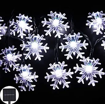 Inngree Solar String Lights 20 ft 30 LED Snowflake Waterproof Solar Christmas Fairy Lights for Outdoor Party Gardens Holiday Christmas Decorations(White,1Pack)