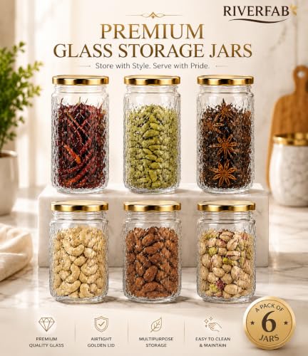 Image of Glass Jar with Air Tight Metal Lid I Kitchen Storage Jars for Spices, Coffee, Sugar & Dry Fruits I Grocery Storage Container I Kitchen Pantry Organiser Jar (DIAMOND GLASS JAR - 370 ml - PACK OF 6)