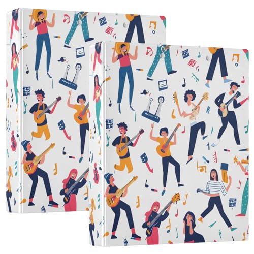 Image of 3 Ring Binder Music Girls Boys Doodle 1.5 inch Binders Three Ring Binders with Clipboard Fit 8.5'' x 11'' Paper 3 Interior PVC Clear Pockets for Office Supplies