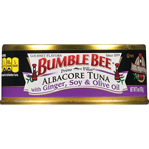 BUMBLE BEE Prime Fillet Solid White Albacore Tuna in Olive Oil, Ginger and Soy, Canned Tuna Fish, High Protein Food, Keto, 5oz, 12 Cans
